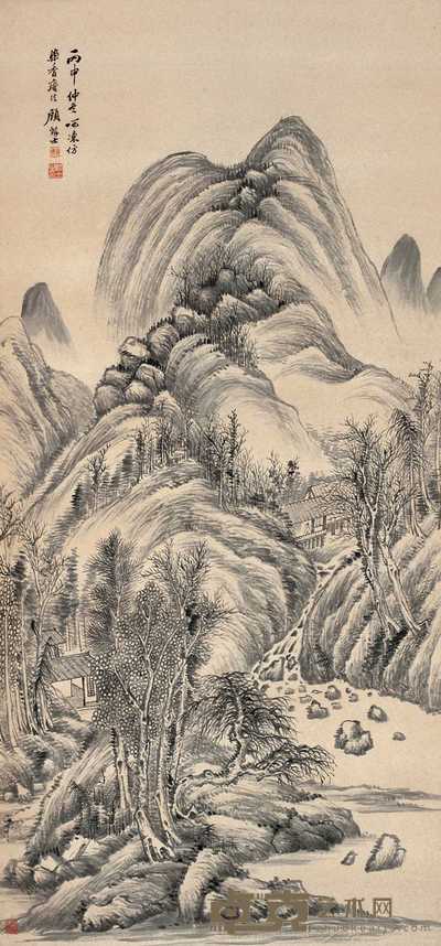顾麟士 1896年作 山水 立轴 132×65cm
